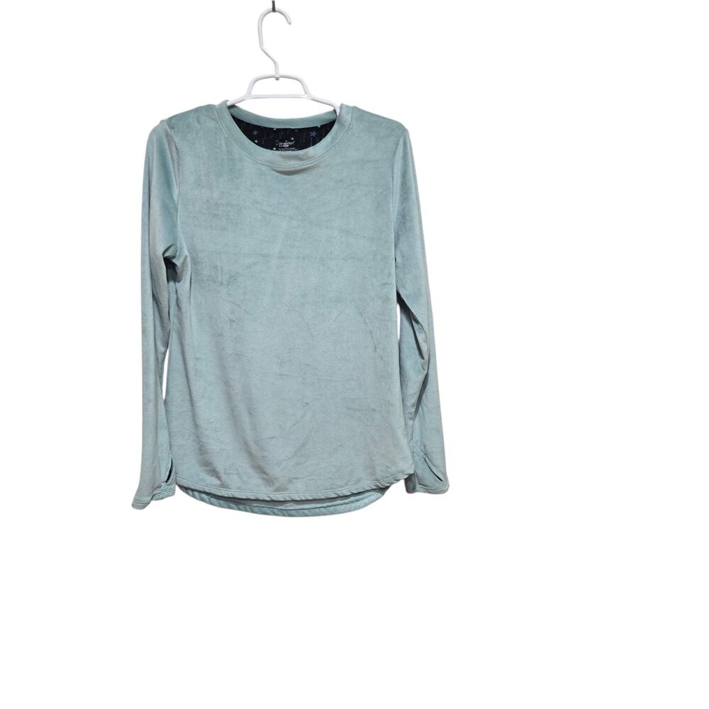 Cuddl Duds ClimateRight Velour Fleece Top Large Blue Thumbhole